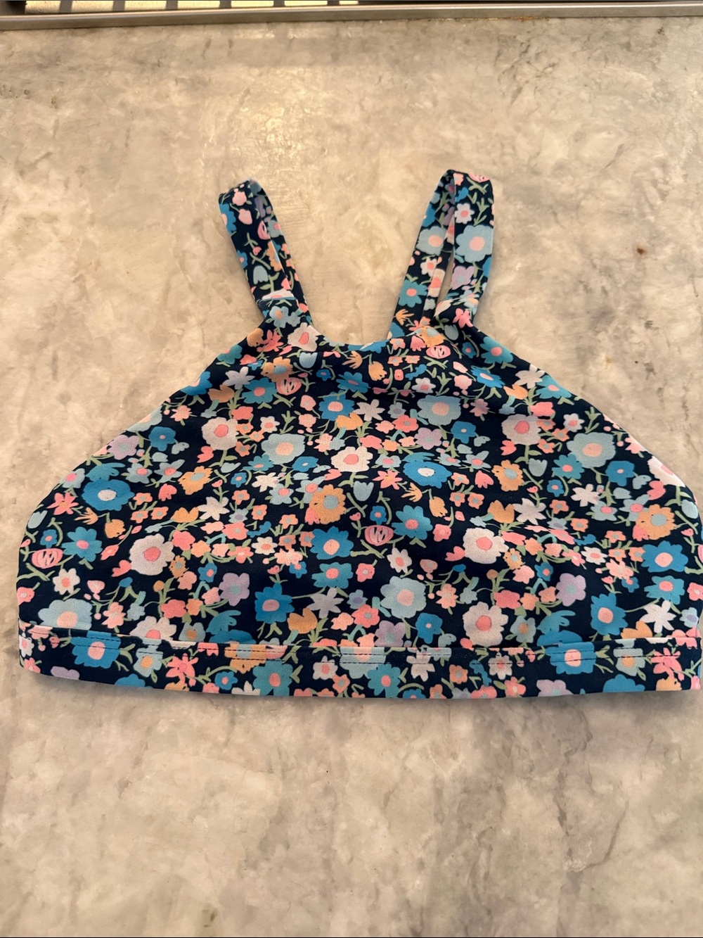Jolyn Clothing Navy Floral Crop Swim Top with Blue & Pink Blossoms